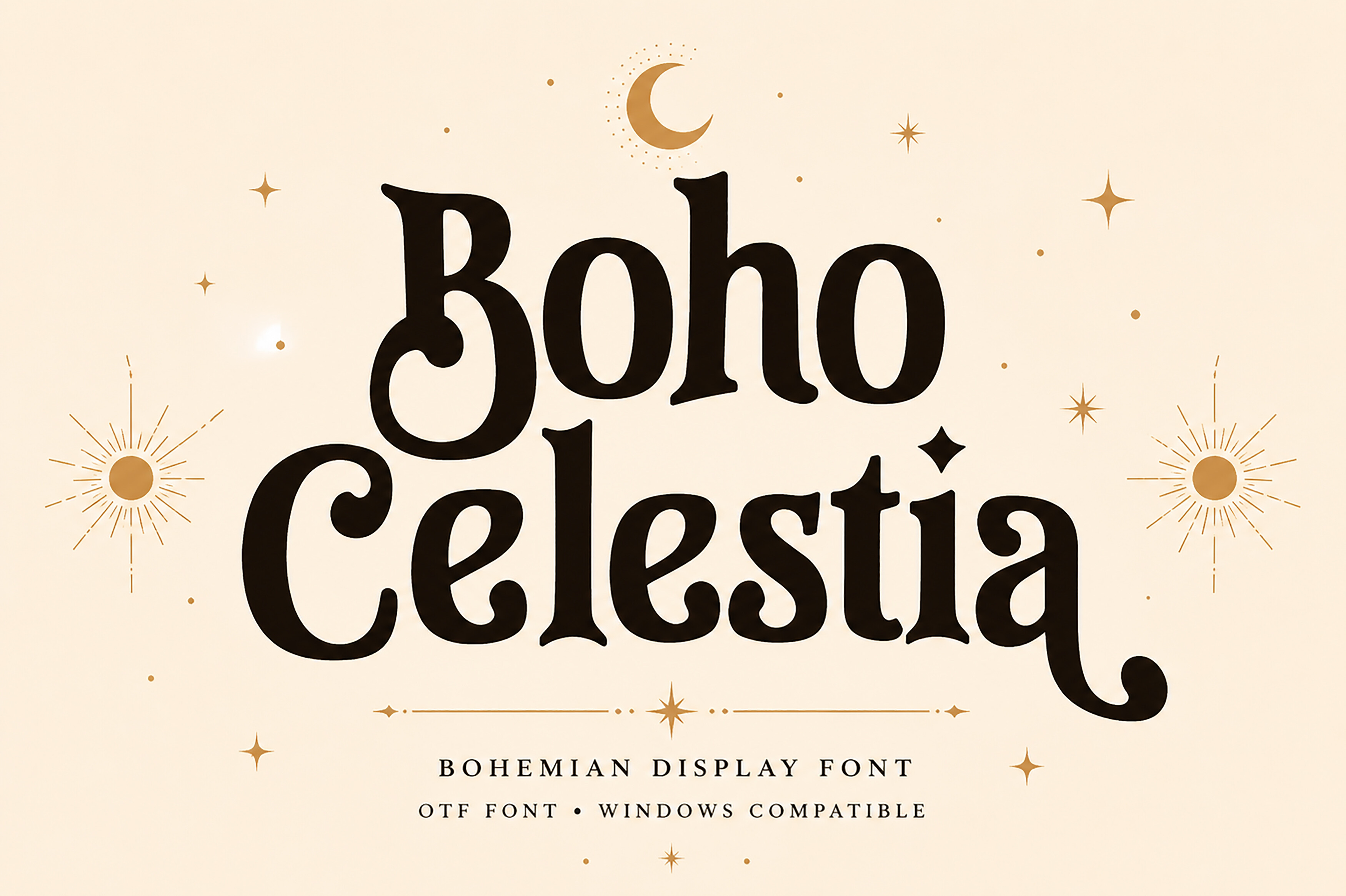 Boho Celestia preview, celestial retro display