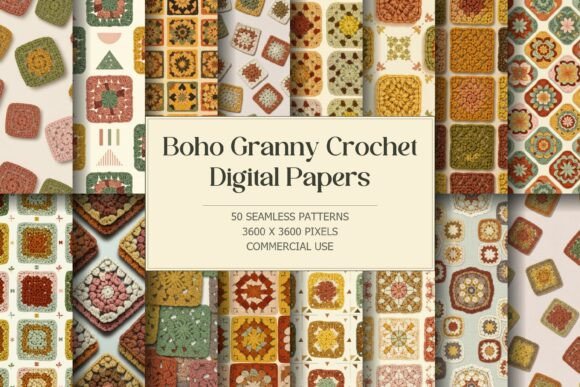 Boho Granny Crochet Digital Papers