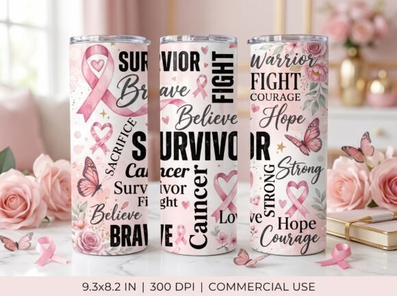 Breast Cancer Survivor Tumbler Wrap PNG