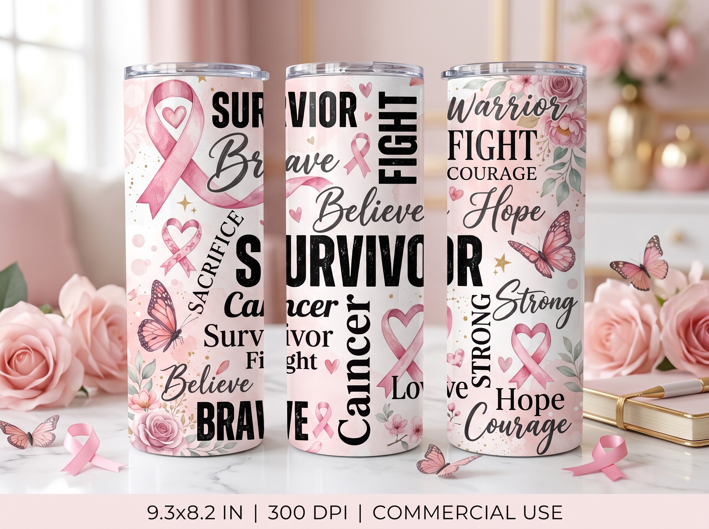 Breast Cancer Survivor Tumbler Wrap PNG
