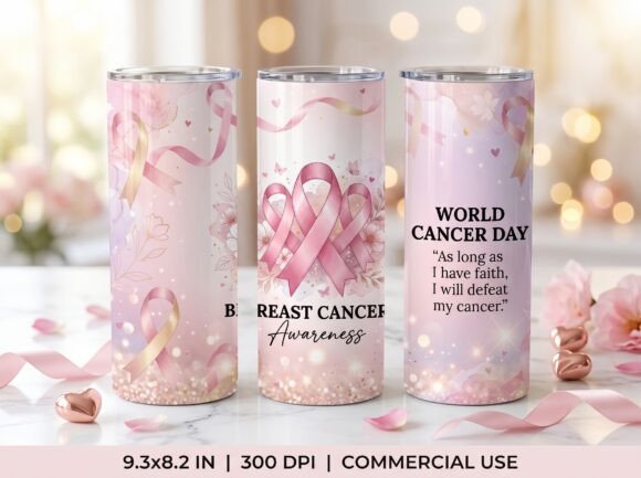Breast Cancer Tumbler Wrap PNG Design