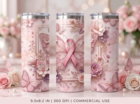 Breast Cancer Ribbon Butterfly Wrap PNG