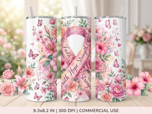 Breast Cancer Strength Tumbler Wrap PNG