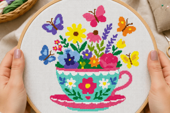 Butterfly Teacup Cross Stitch