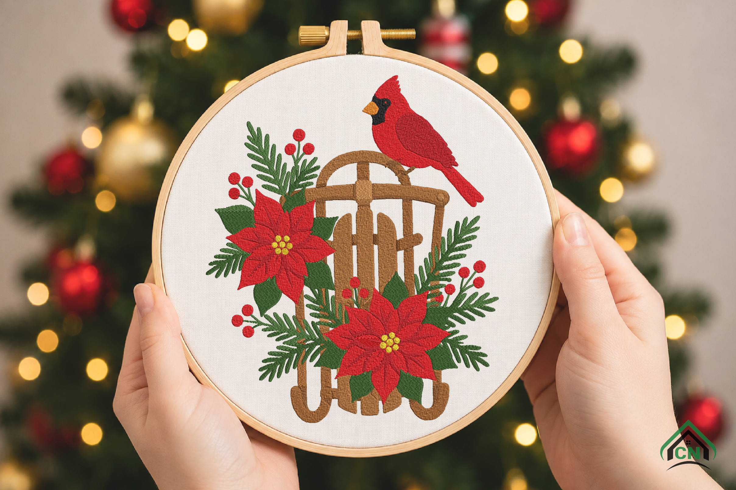 Christmas Cardinal Sled Embroidery File - photo 1