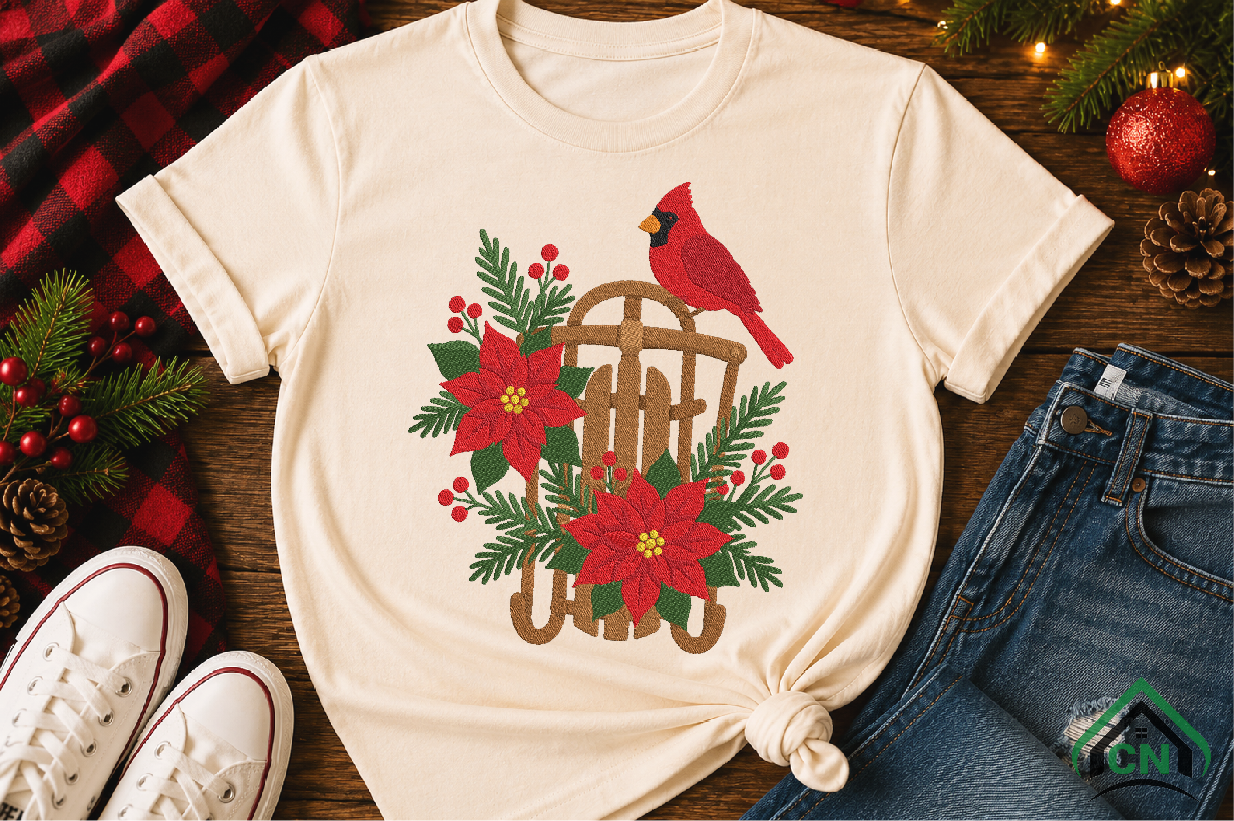 Christmas Cardinal Sled Embroidery File - photo 2
