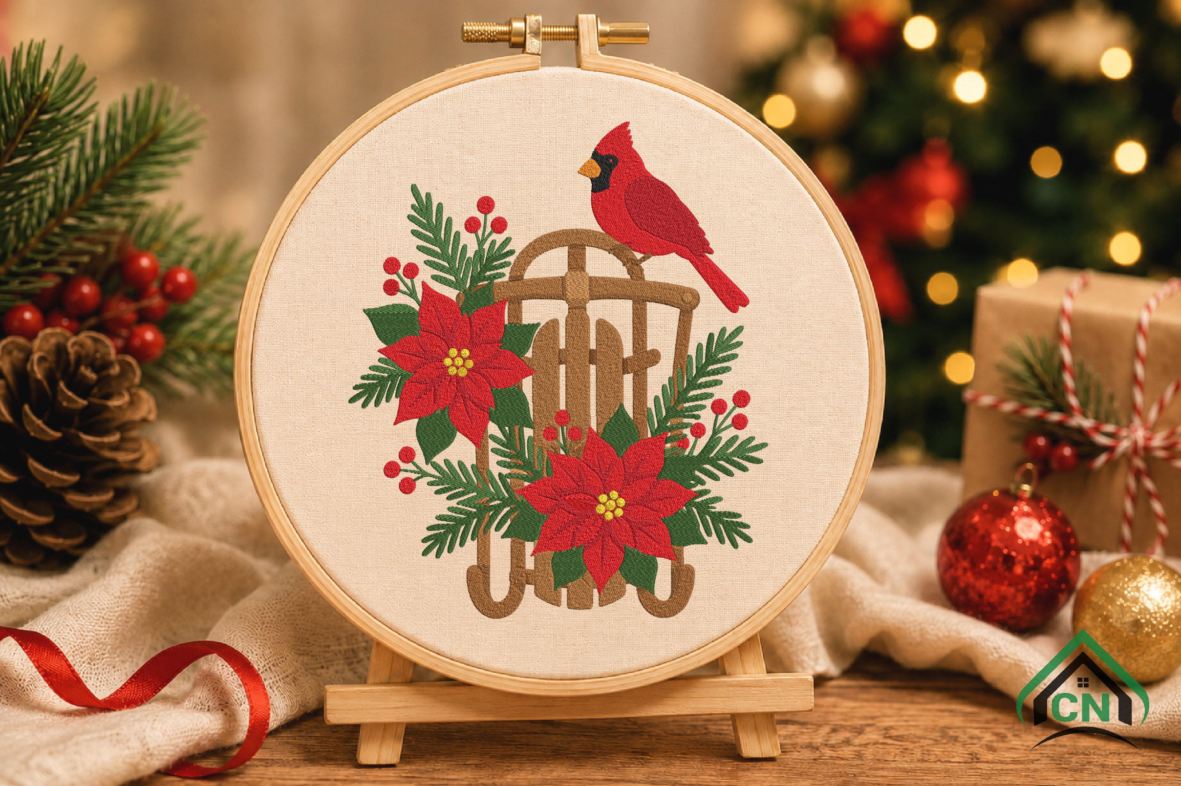 Christmas Cardinal Sled Embroidery File - photo 3