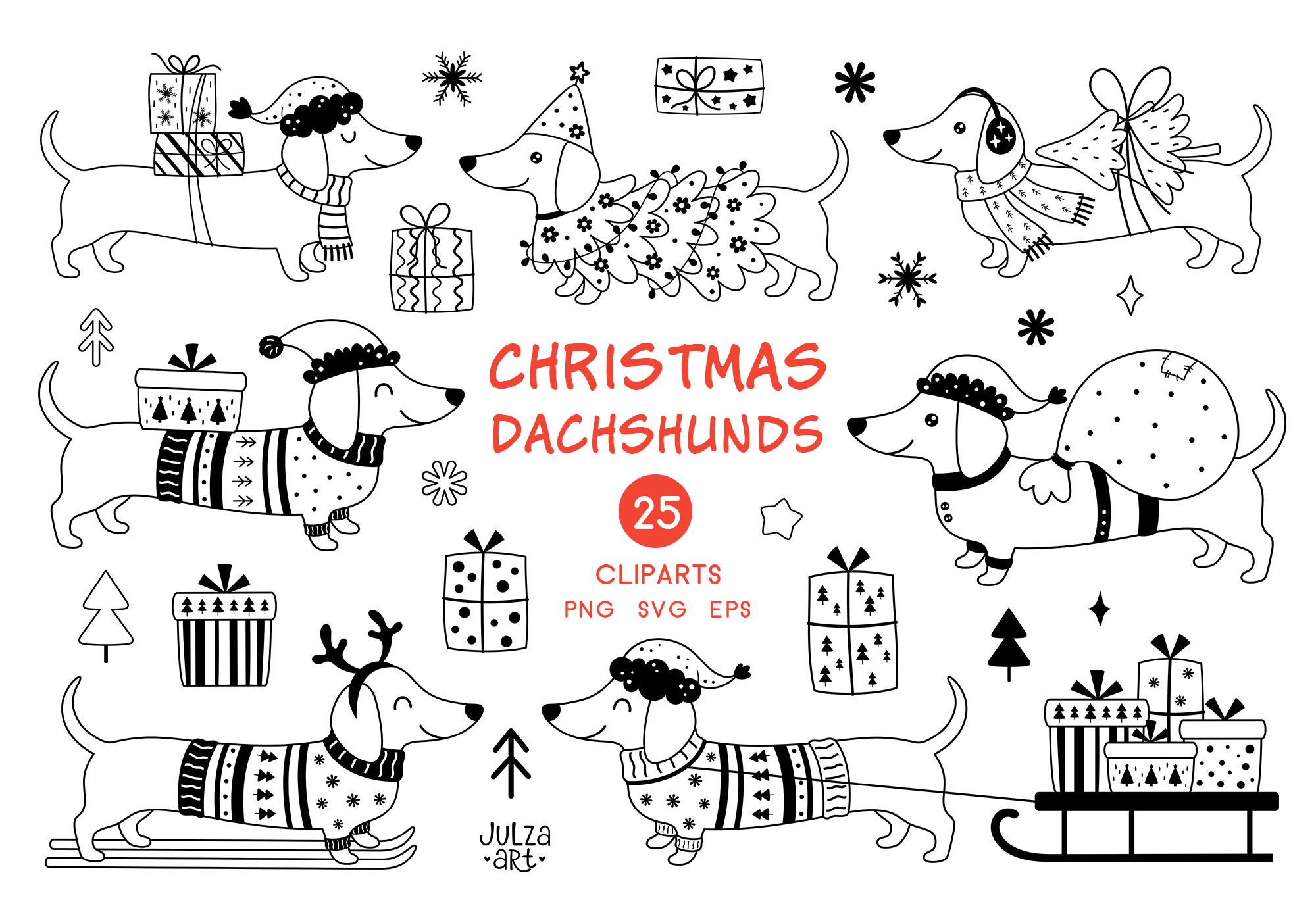 Christmas Dachshund Dog Clipart Svg Png