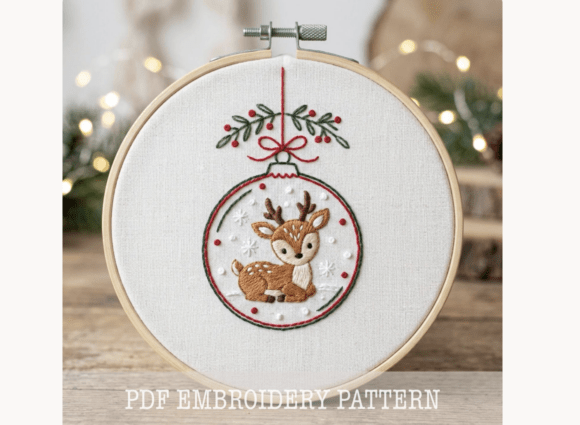 Christmas Reindeer Bauble Embroidery