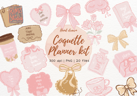 Coquette Planner Stickers Hand Drawn Png Graphics