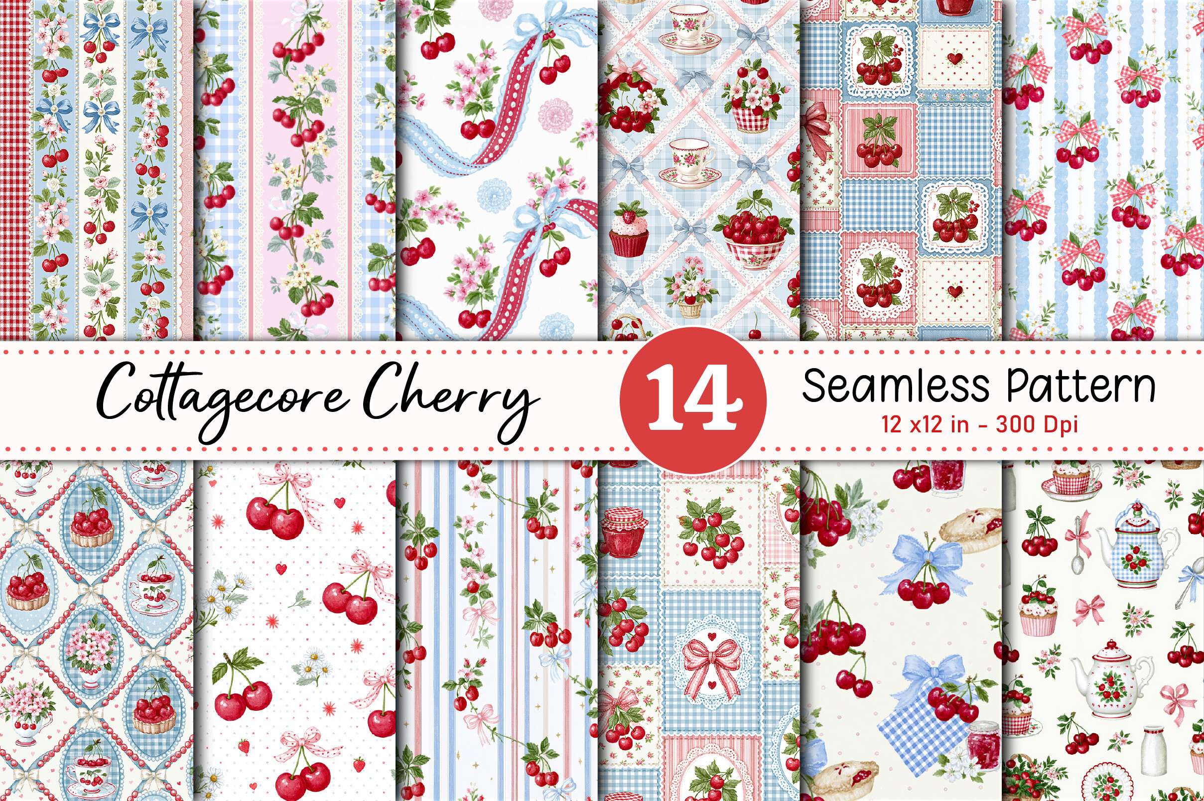 Cottagecore Cherry Seamless Pattern