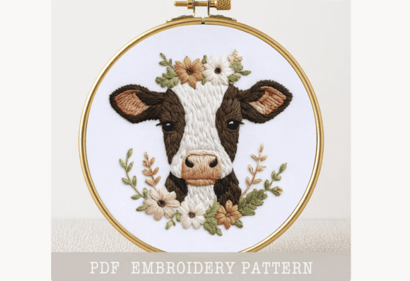 Cow Hand Embroidery Pattern