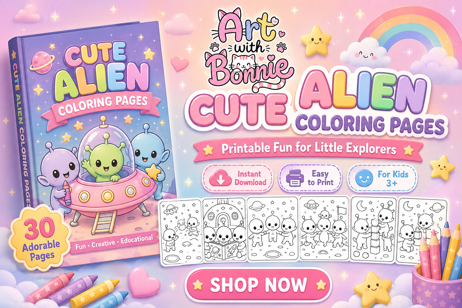 Cute Alien Coloring Pages for Kids PDF