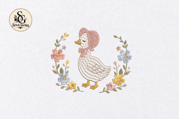 Cute Goose with Bonnet Embroidery Design