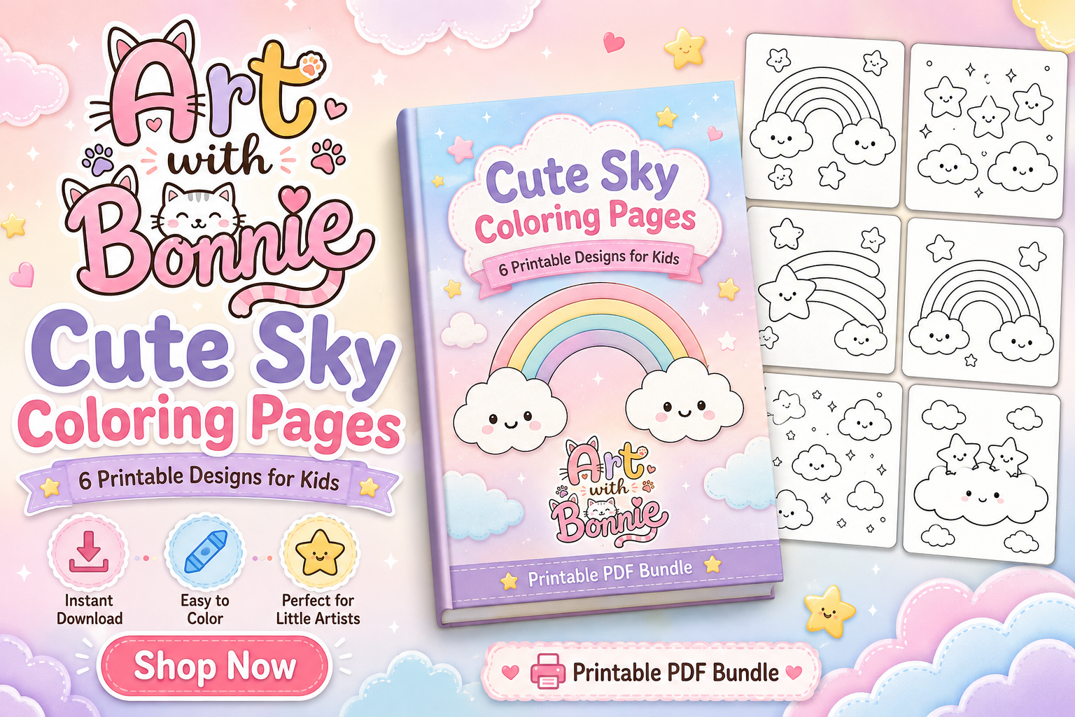 Cute Rainbow Sky Coloring Pages for Kids
