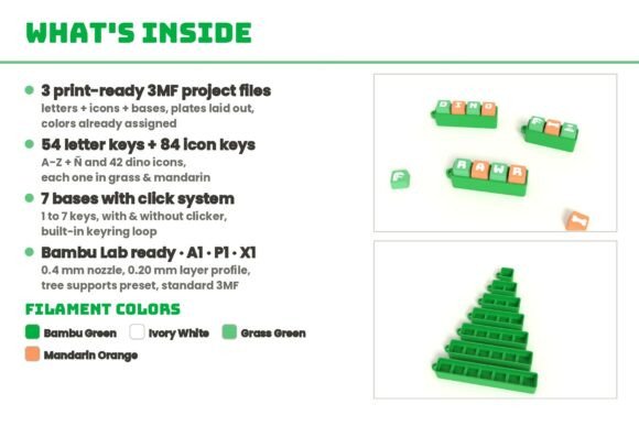 Dino Click Keychains | 3D Print Swappable Alphabet & Icons - Image 6