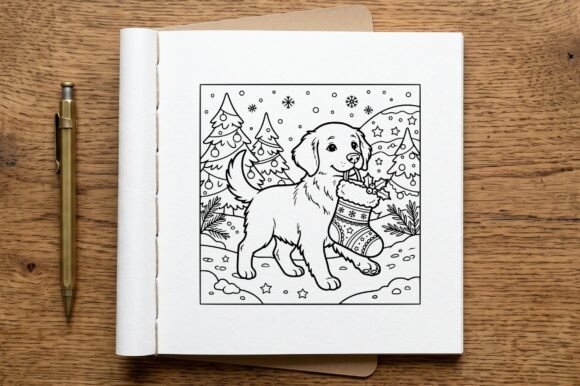 Dog with Christmas Stocking Coloring