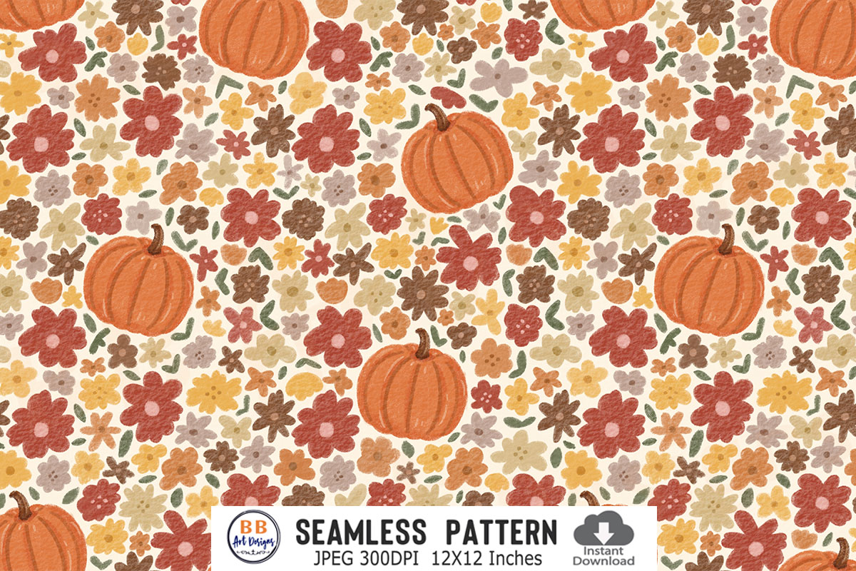 Fall Autumn Pattern Ditsy Floral Pumpkin