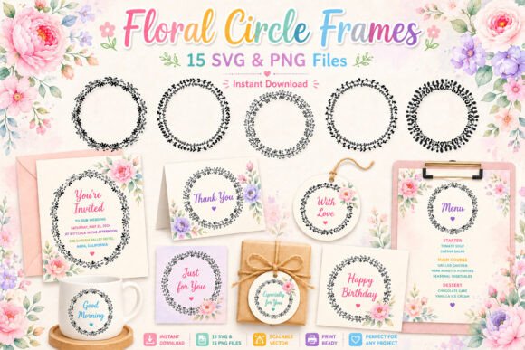 Flora Circle Border Frames Svg & Png