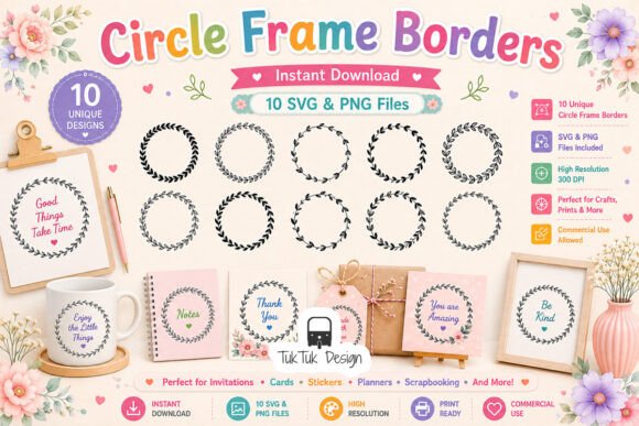 Floral Circle Border Frame SVG PNG Bundl