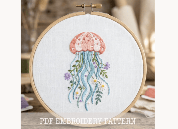 Floral Jellyfish Embroidery Pattern