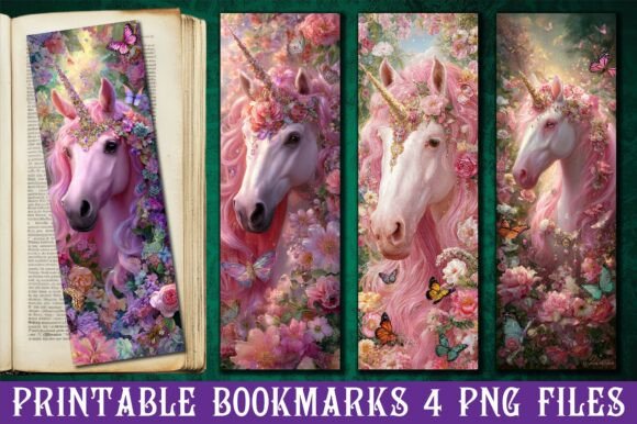 Floral Pink Fantasy Unicorn Bookmark