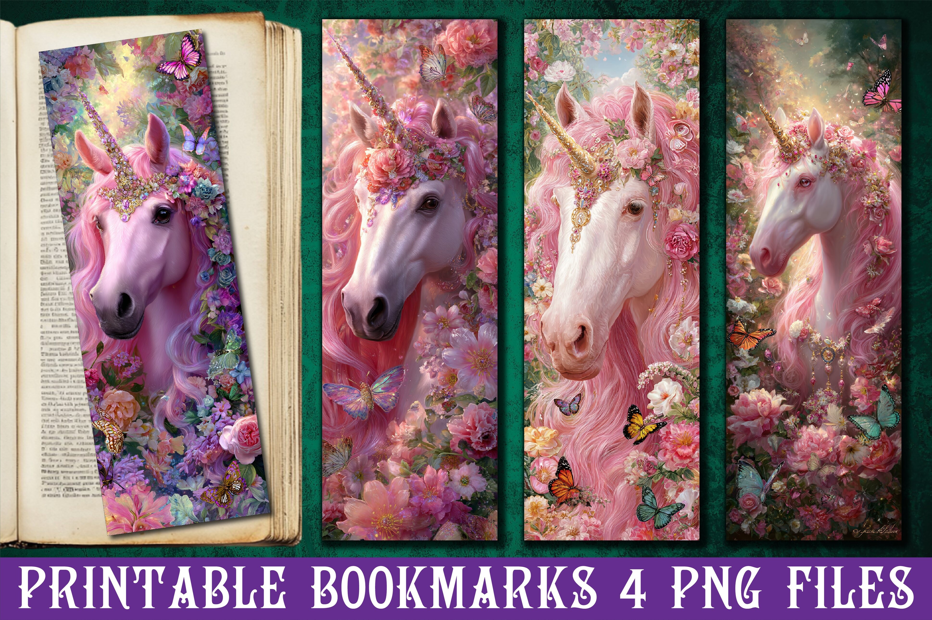Floral Pink Fantasy Unicorn Bookmark