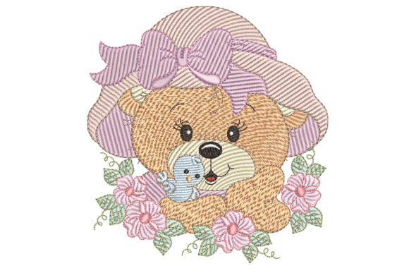 Floral Teddy Bear Embroidery