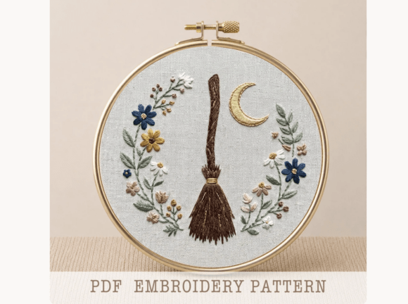 Floral Witch Broom Embroidery Pattern