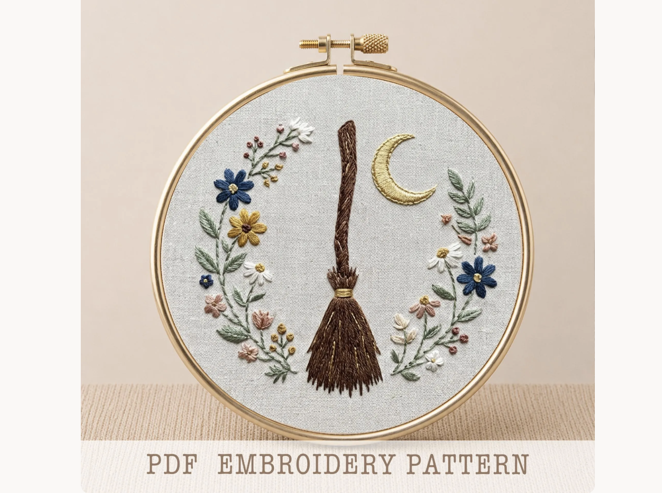 Floral Witch Broom Embroidery Pattern