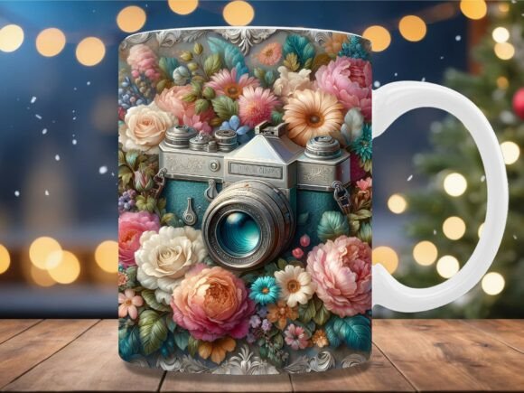 Flower Vintage Camera PNG Mug Wrap