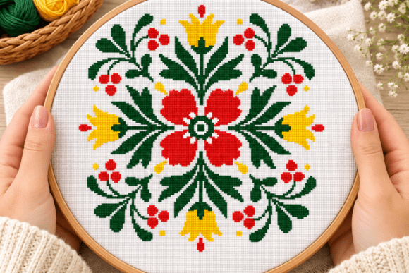 Folk Floral Cross Stitch Pattern
