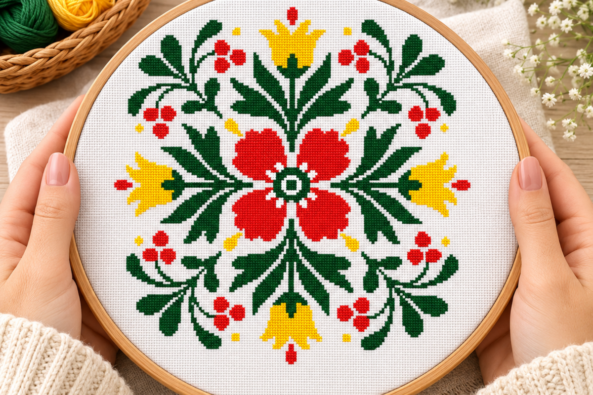 Folk Floral Cross Stitch Pattern
