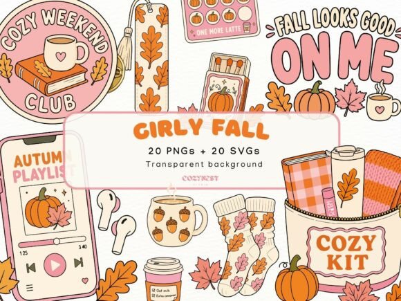 Girly Autumn Cliparts, Cute & Cozy Fall