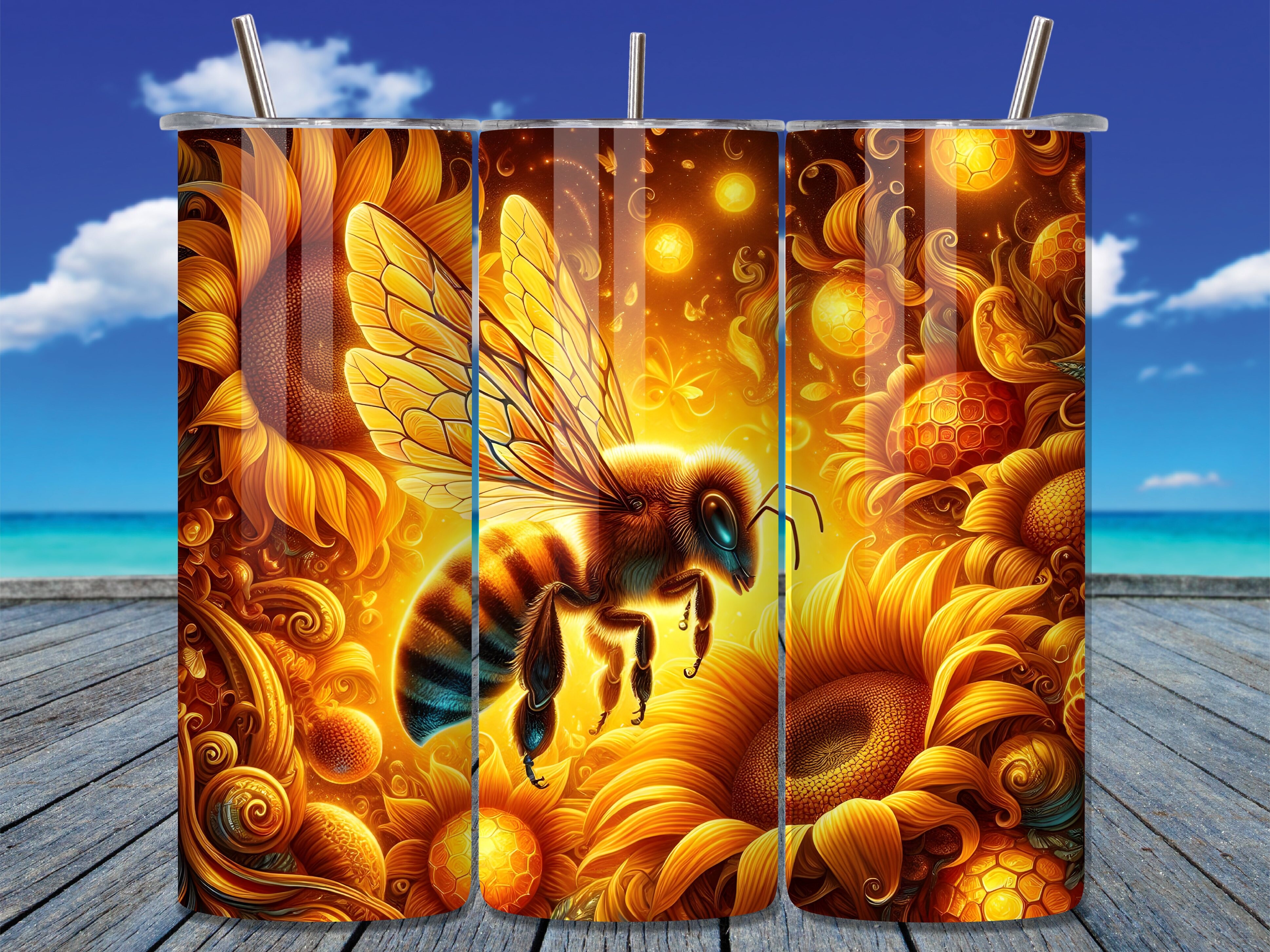 Golden bee and sunflower wrap design.