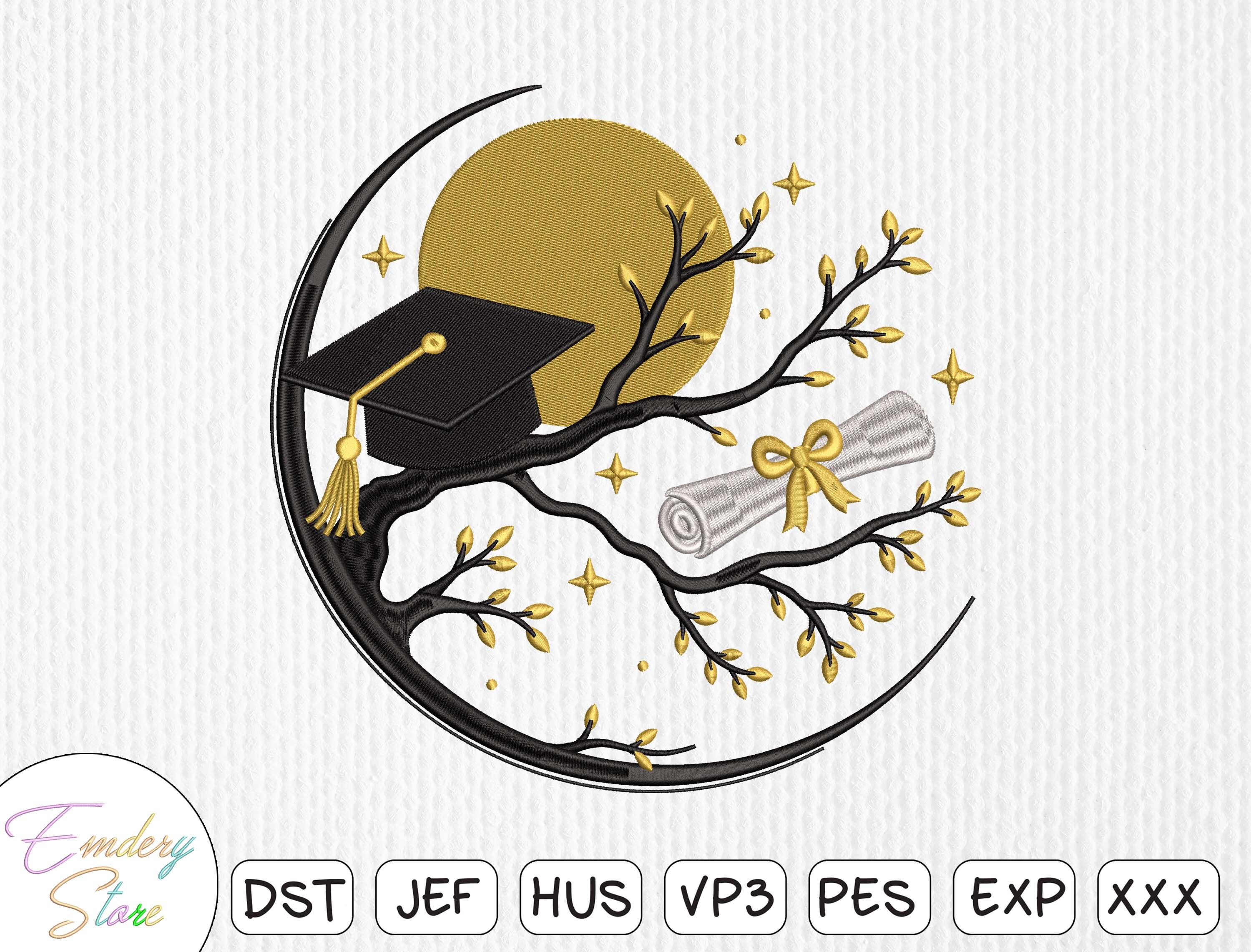 Graduation Moon Embroidery Design