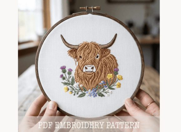 Highland Cow Hand Embroidery