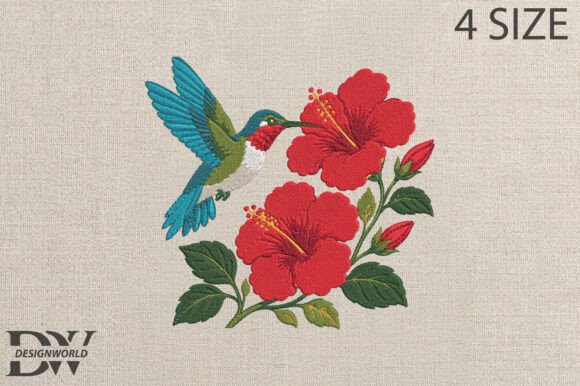 Hummingbird Hibiscus Embroidery Design