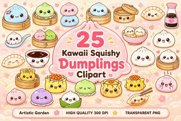 Kawaii Squishy Dumplings Clipart Bundle