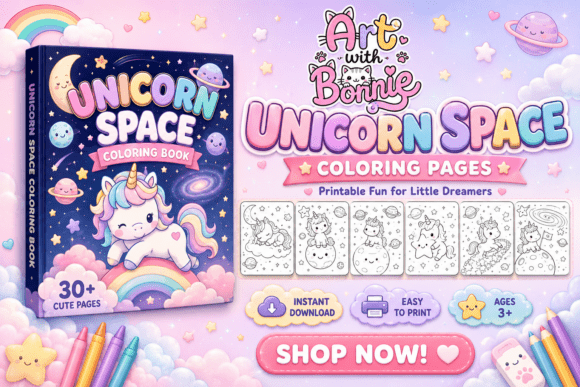 Kawaii Unicorn Space Coloring Pages PDF