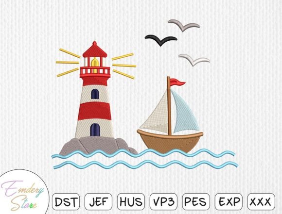 Nautical Lighthouse Embroidery Design