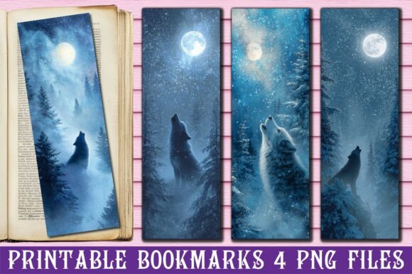 Night Sky Blue Wolf Moon PNG Bookmark