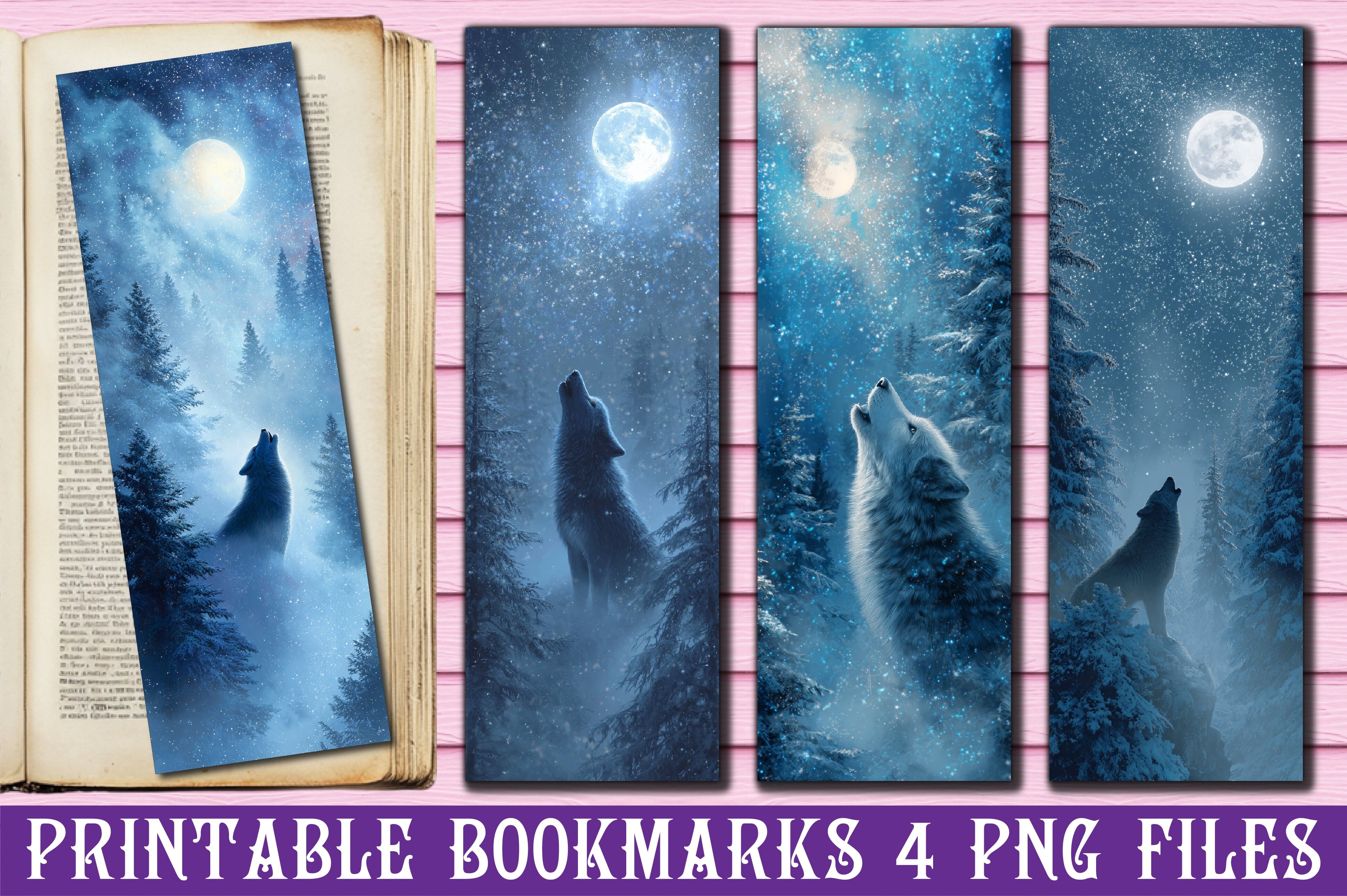 Night Sky Blue Wolf Moon PNG Bookmark