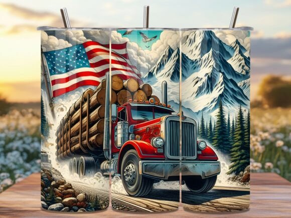Patriotic Logging Semi Truck Tumbler Png