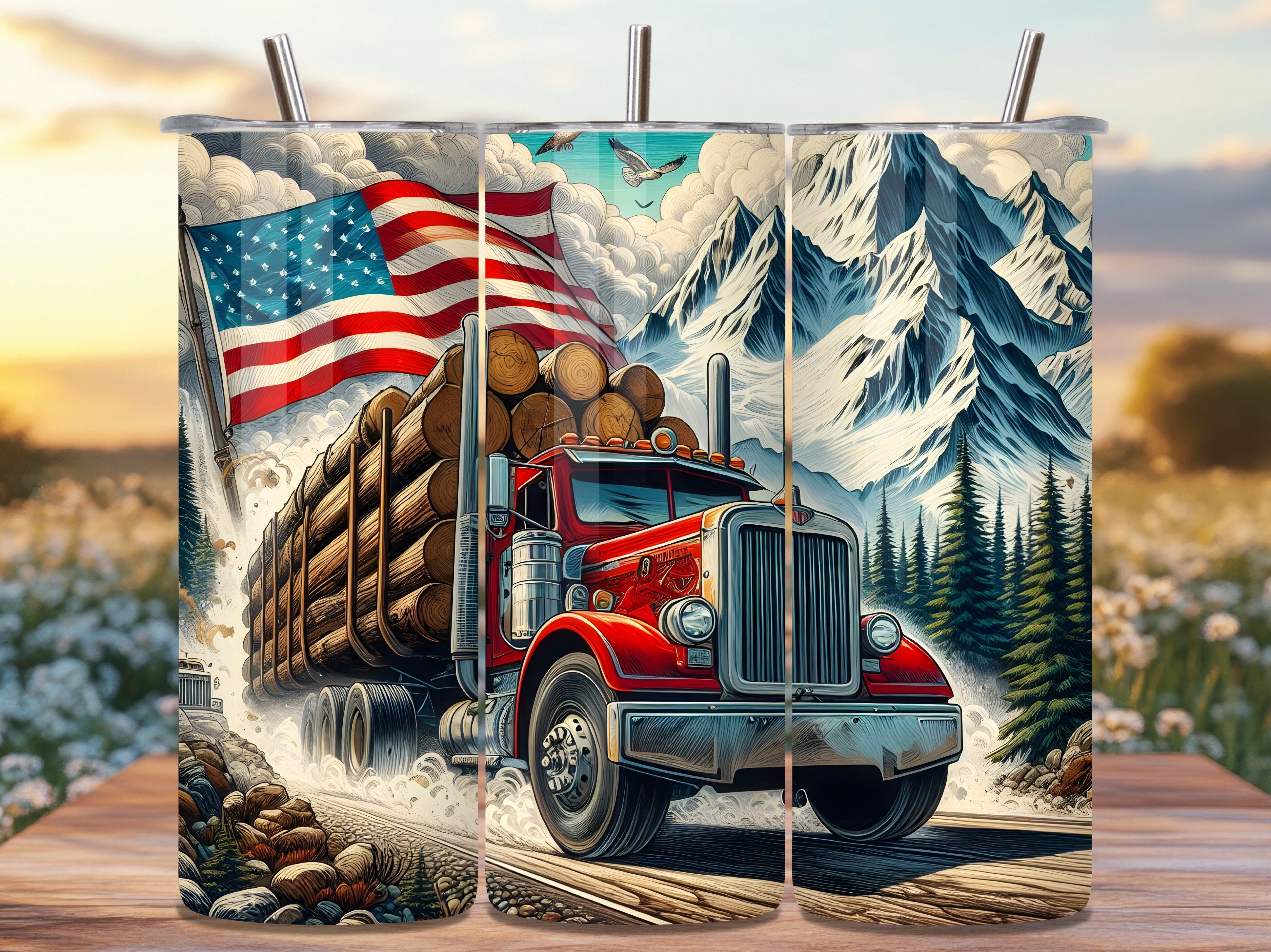Patriotic Logging Semi Truck Tumbler Png