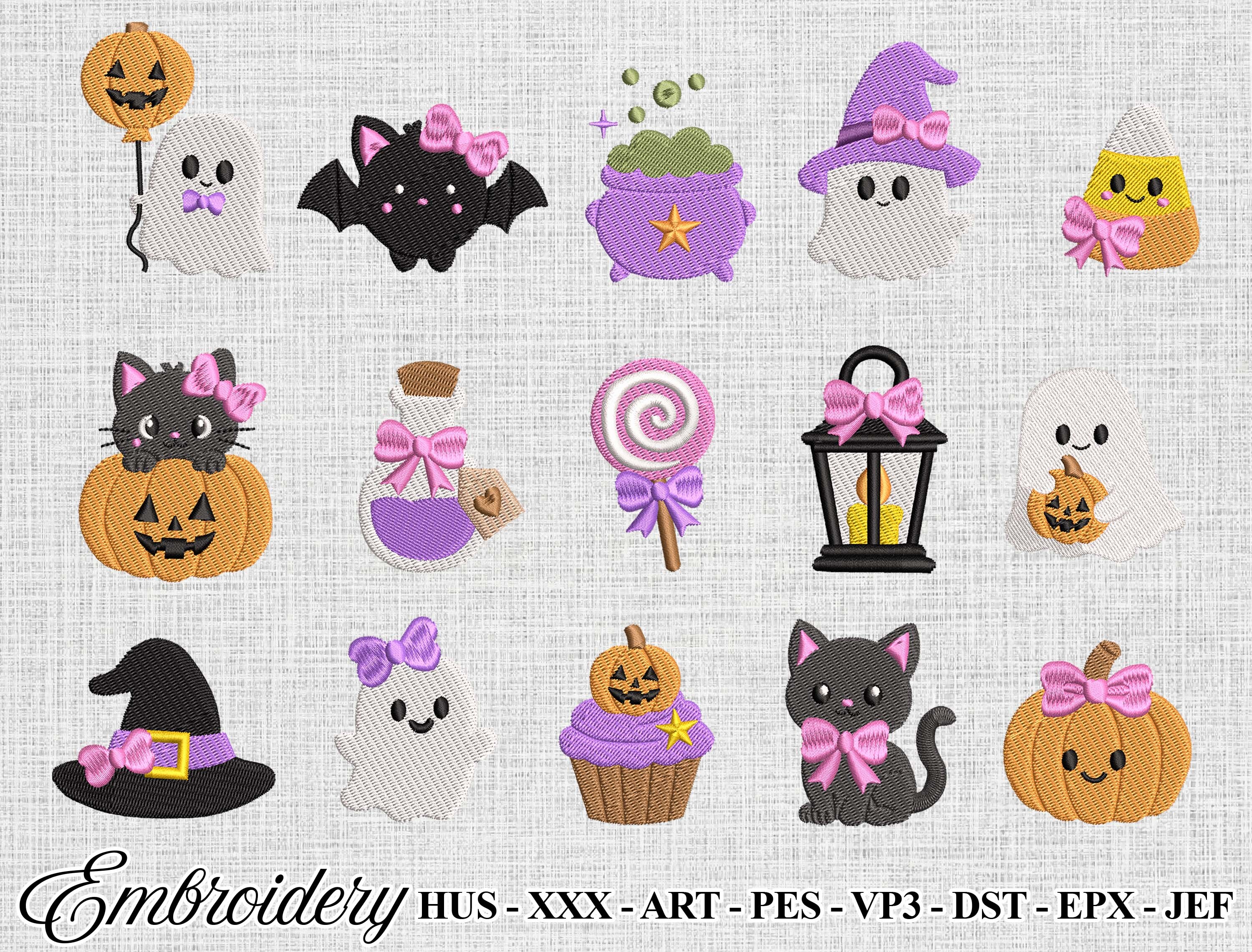 Pink Halloween Embroidery Design Bundle