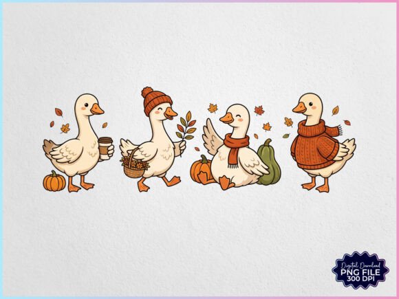 Preppy Fall Silly Autumn Goose PNG