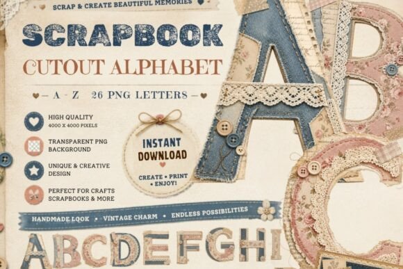 Scrapbook Cutout Alphabet PNG Bundle