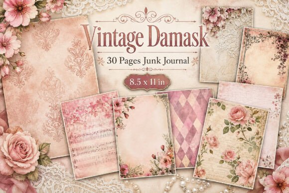 Shabby Chic Pink Rose Junk Journal Paper