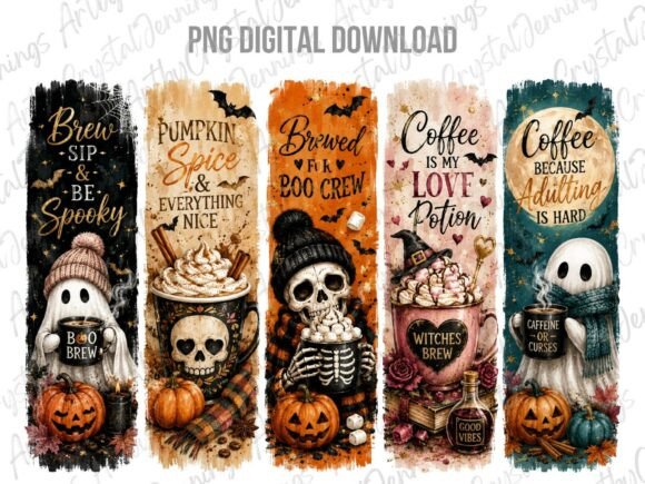 Spooky Coffee Halloween Brushstroke PNG